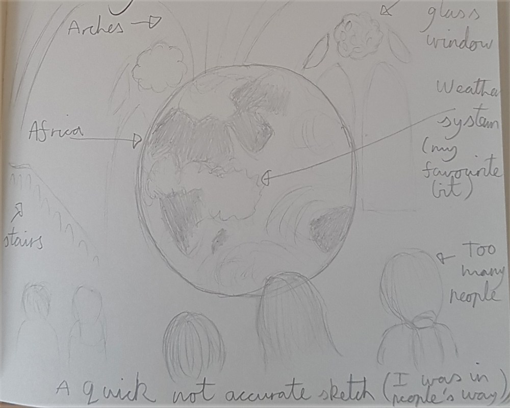 Sketch from my visit to see 'Gaia' shows the busy environment surrounding